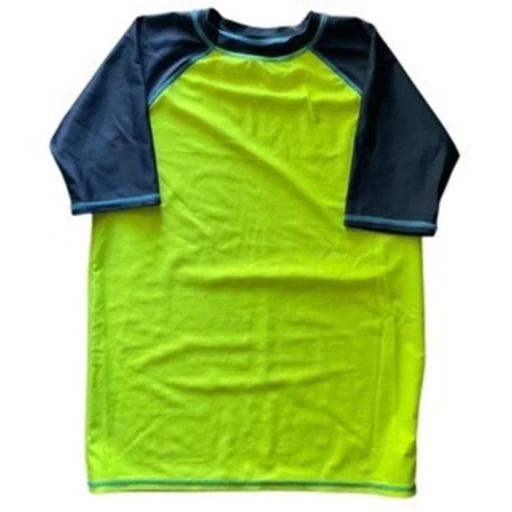 Boys ZeroXposur Ocean Swim Set 3pc Rash Guard Trunks Neon Shark‎ Blue 10/12 L